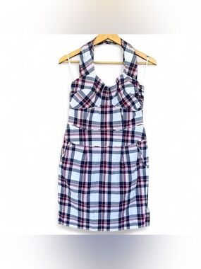 Vintage Y2K Moda International Plaid Corset Halter Mini Dress Size 12